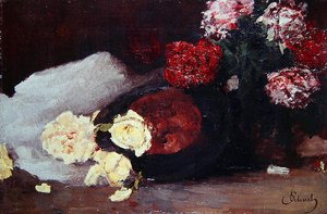 Zátiší s čajovými růžemi, kolem roku 1885 (olej na plátně) od Carl Schuch