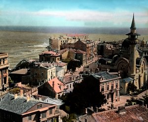 Rumunsko, město Constanta, jeden z největších černomořských přístavů. Pohled na Velkou mešitu Mahmudiye, datum snímku: kolem roku 1920. Archiv Carla Simona od Carl Simon