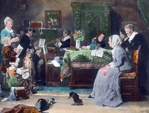 Rodinný koncert. Obraz německého malíře Fritze von Uhdeho (1848-1911) z roku 1881. Datum vzniku obrazu: kolem roku 1890. Archiv Carla Simona od Carl Simon