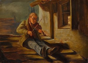 Rohatý střešní houslista od Carl Spitzweg
