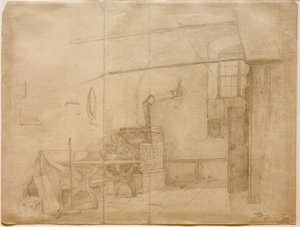 Kachlová kamna v selském pokoji od Carl Spitzweg