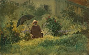 Malíř v zahradě, kolem roku 1860 (olej na plátně) od Carl Spitzweg