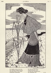 Žena vonící květina (litho)