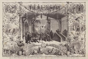 Scény z opery německého skladatele Wendelina Weissheimera Mistr Martin und Seine Gesellen (Mistr Martin a jeho druhové), uvedené v Grossherzoglichen Hoftheater, Karlsruhe, Německo (rytina) od Carl Thiel