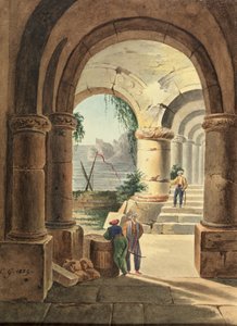 Pohled na moře přes klášter, 1829 (wc na kartonu)