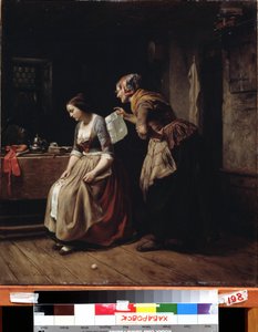 ""Dopis"" (Dopis) Sluha přináší dopis mladé dívce v zoufalství. Obraz Carl Wilhelm Hubner (1814-1879) Muzeum umění Dálného východu 19. století, Chabarovsk, Rusko od Carl Wilhelm Hübner