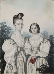 Portrét sester Anny Petrovna 1822-1905 a Eleny Petrovna 1824-1860 Ushakov, 30. léta 19. století.