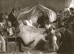 Napoleon na smrtelné posteli, 5. května 1821, hospoda. rytina.