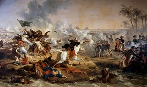 Kampaň (expedice) do Egypta (1798-1801): "" Bitva u pyramid dne 21. 7. 1798" " Obraz Antoina dit Carle Verneta (1758-1836) Boissy svatý Leger z 18. století. Zámek Grosbois