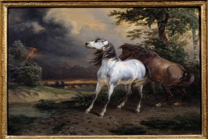 Koně vystrašení bouří. Obraz Carle Verneta (1758-1835)