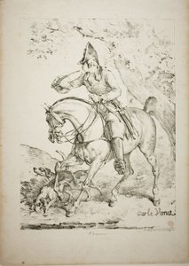 Jízdní lovec troubí na roh od Carle Vernet