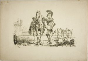 Střelec nasedající na koně od Carle Vernet