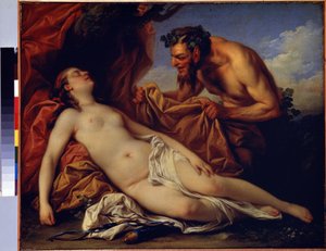 Jupiter a Antiope (Jupiter a Antiope). Obraz Carle Van Loo (1705-1765). Olej na plátně, 50 x 72 cm, kolem 1753. Francouzská škola, rokokové umění. Muzeum Ermitáž, Petrohrad. od Carle van Loo