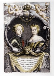 Ludvík XV. a Marie Lečínská: Ludvík XV. (15 let) a Marie Lečínská (22... od Carle van Loo