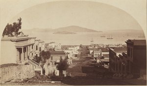 Ostrov Alcatraz a Sanfranciský záliv, pohled na sever, 80. léta 19. století (foto) od Carleton Emmons Watkins