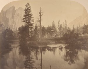 River View Down Valley, Cathedral Rock na levé straně, 1861. od Carleton Emmons Watkins
