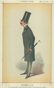 Sir H. K. Storks, Žije v paradoxu; nikdo není méně podřízen kontrole, nikdo není větším otrokem kontroly, 24. prosince 1870, karikatura Vanity Fair (barevná litografie) od Carlo (1839-89) Pellegrini