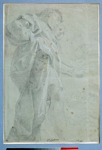 Dva muži stojící závěsy Kresba tuší a praní Carlo Bononi (1569-1632) Rozm. 0,27 x 0,39 m Paříž. muzeum Louvre