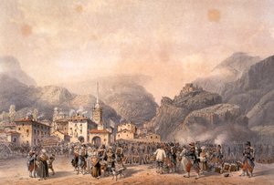 Francouzský tábor v Susa v roce 1859, Carlo Bossoli (1815-1884), rytina. Druhá válka za nezávislost, Itálie 19. století. od Carlo Bossoli