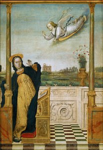 Zvěstování. Střední deska triptychu (malba na dřevě)