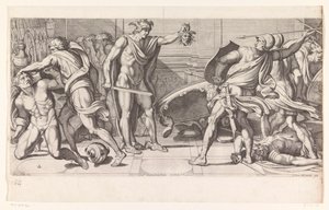 Phineus a jeho následovníci zkameněli Obrazy v Palazzo Farnese v Římě (název série) Galeria nel Palazzo Farnese v Římě (název série) od Carlo Cesio