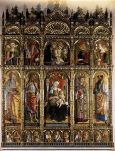 Polyptyc ukazuje Pietu a podřadná strana madonu s dítětem od Carlo Crivelli