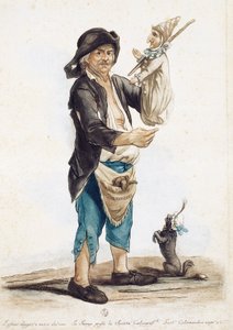 Loutkář Pierannizzi, kresba a kolorovaná rytina Carlo Lasinio (1759-1838), Itálie