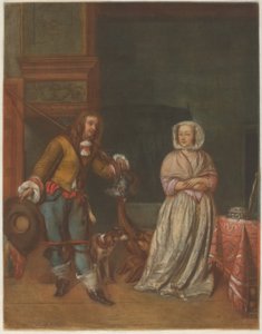 Lovec na návštěvě u dámy od Carlo Lasinio after Gabriel Metsu