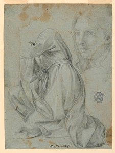 Kresba, studie: Klečící žena. Hlava mladé ženy, 1650-1675 od Carlo Maratti
