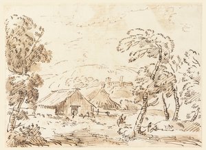 Kresba, Selské obydlí a hrad v hornaté krajině, 1762-1786 od Carlo Marchionni