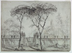 Kresba, U brány vily, 1770-86 od Carlo Marchionni