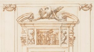 Kresba, Návrh severního portálu, Velká galerie, Villa Albani, Řím, Itálie, 1755-56 od Carlo Marchionni