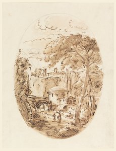Kresba, Krajina s jezdcem a mostem, 1750-1786 od Carlo Marchionni