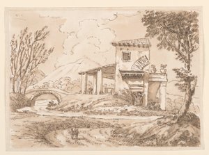 Kresba, Krajina s vilou, 1750-60 od Carlo Marchionni