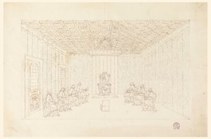 Kresba, papež Benedikt XIV. na konzistoři s kardinály, 1740-58 od Carlo Marchionni