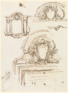 Kresba, nákresy rámů pro sakristii kostela svatého Petra, 1740-58 od Carlo Marchionni