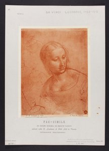 Studie eines weiblichen Büstenbildes, Zeichnung von Leonardo da Vinci (1452-1519) aus der Sammlung der R. Accademia di Belle Arti in Venedig; Tafel aus der Mappe: "Fac-simile dei disegni originali dei maestri classici esistenti nella R. Academia di Belle A od Carlo Naya