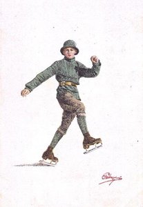 Osamělý muž bruslení (barevné lito) od Carlo Pellegrini