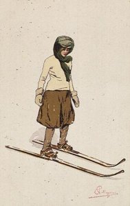 Žena na lyžích (barva litho) od Carlo Pellegrini