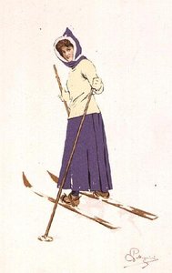 Žena točící se na lyžích (barva litho) od Carlo Pellegrini
