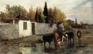 Krávy u koryta, Carlo Pittara (1836-1891)