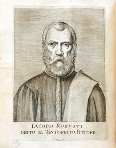 Portrét Jacopa Robusti dit le Tintoret (Tintoretto) (1518-1594) italský malíř Rytina z „Maraviglie dell