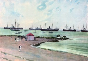 Zajatá španělská plavidla v Anchor v Man-of-War Harbor, Key West.-- Pohled z Esplanade poblíž kasáren armády Spojených států