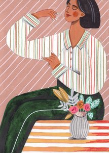 Žena v pruhované košili a zelených kalhotách od Caroline Bonne Müller