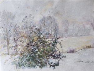 Zima z našeho okna, 2009 (pastel & wc na papíře) od Caroline Hervey Bathurst