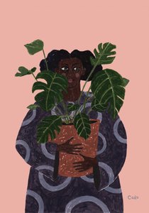 Žena s rostlinou monstera