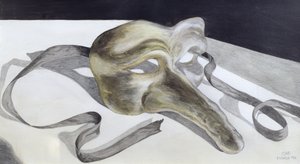 Karnevalová maska II (tužka a akvarel na papíře) od Carolyn Hubbard Ford
