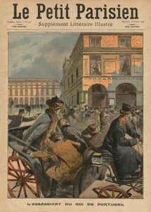 Zavraždění portugalského krále Carlose I., ilustrace na titulní straně časopisu "Le Petit Parisien", supplement litteraire illustre, 16. února 1908.