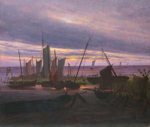 Lodě v přístavu ve večerních hodinách, c. 1828 od Caspar David Friedrich
