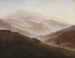 Krajina Krkonoš se stoupající mlhou od Caspar David Friedrich